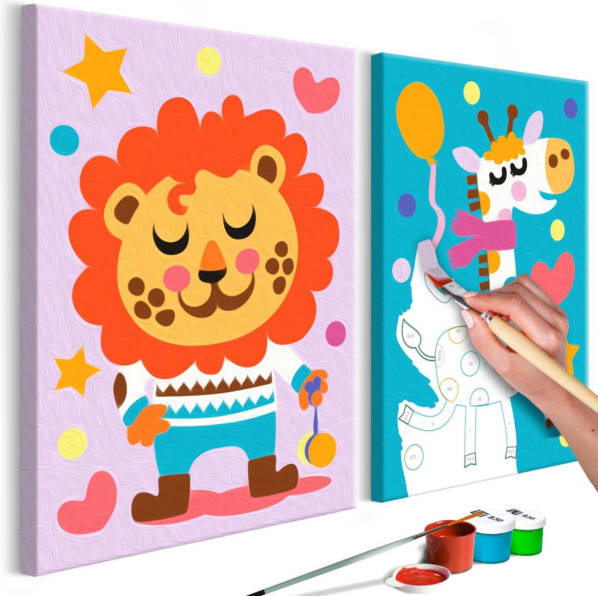 Doe-het-zelf op canvas schilderen - Lion & Giraffe