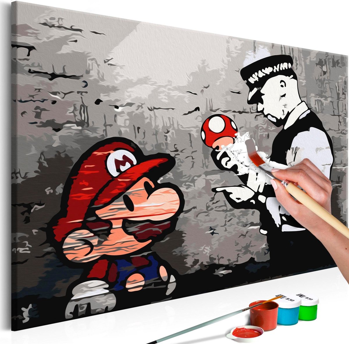 Doe-het-zelf op canvas schilderen - Mario (Banksy)