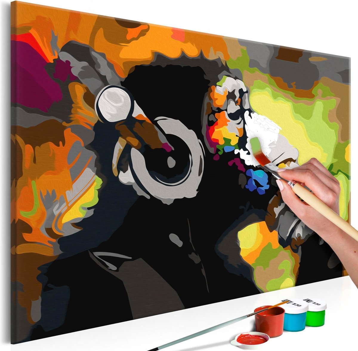 Doe-het-zelf op canvas schilderen - Monkey In Headphones (Multi Colour)