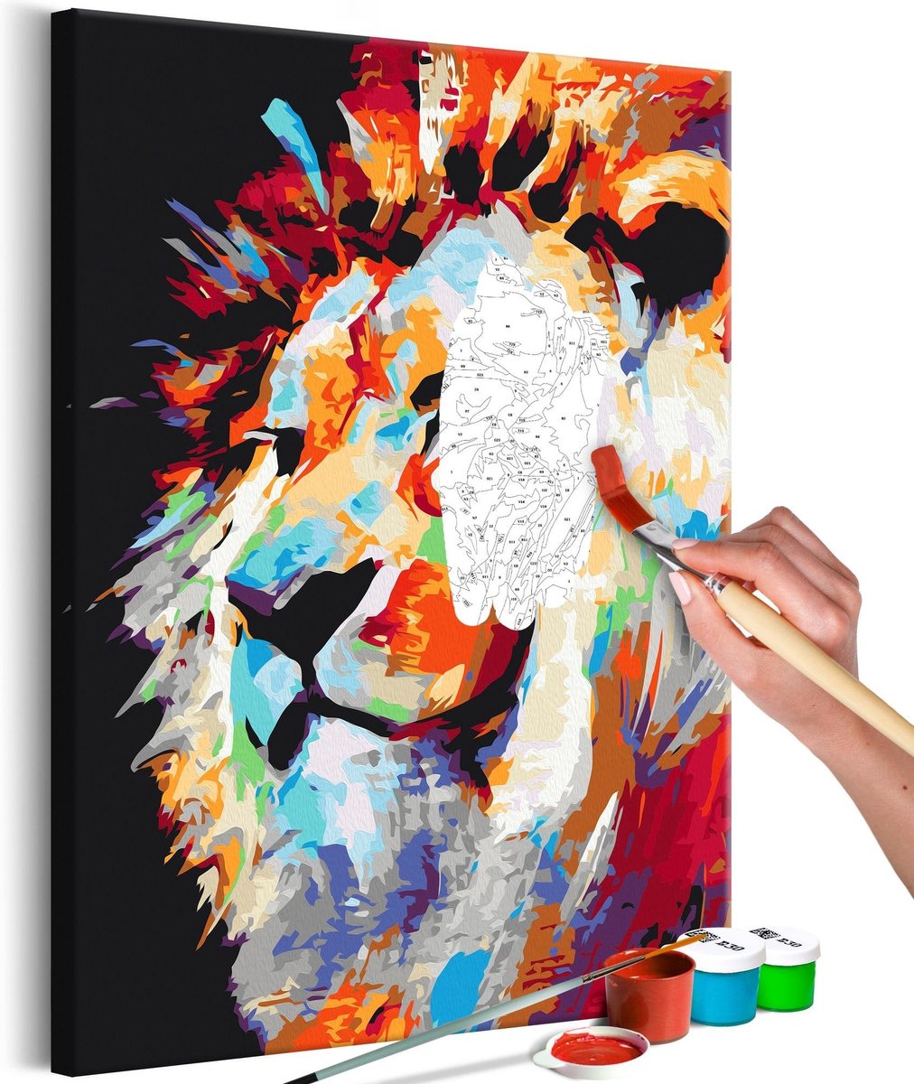 Doe-het-zelf op canvas schilderen - Portrait of a Colourful Lion