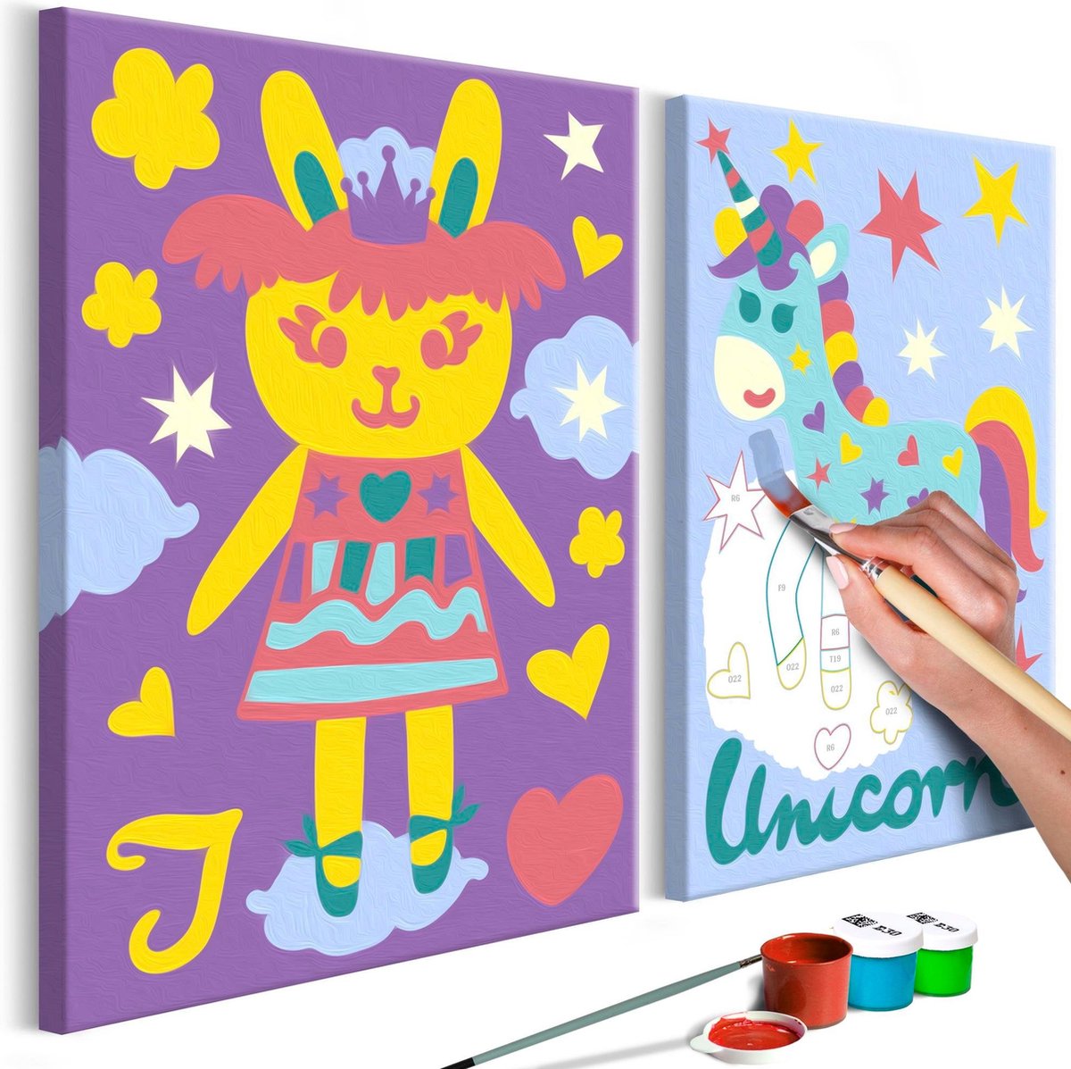 Doe-het-zelf op canvas schilderen - Rabbit & Unicorn