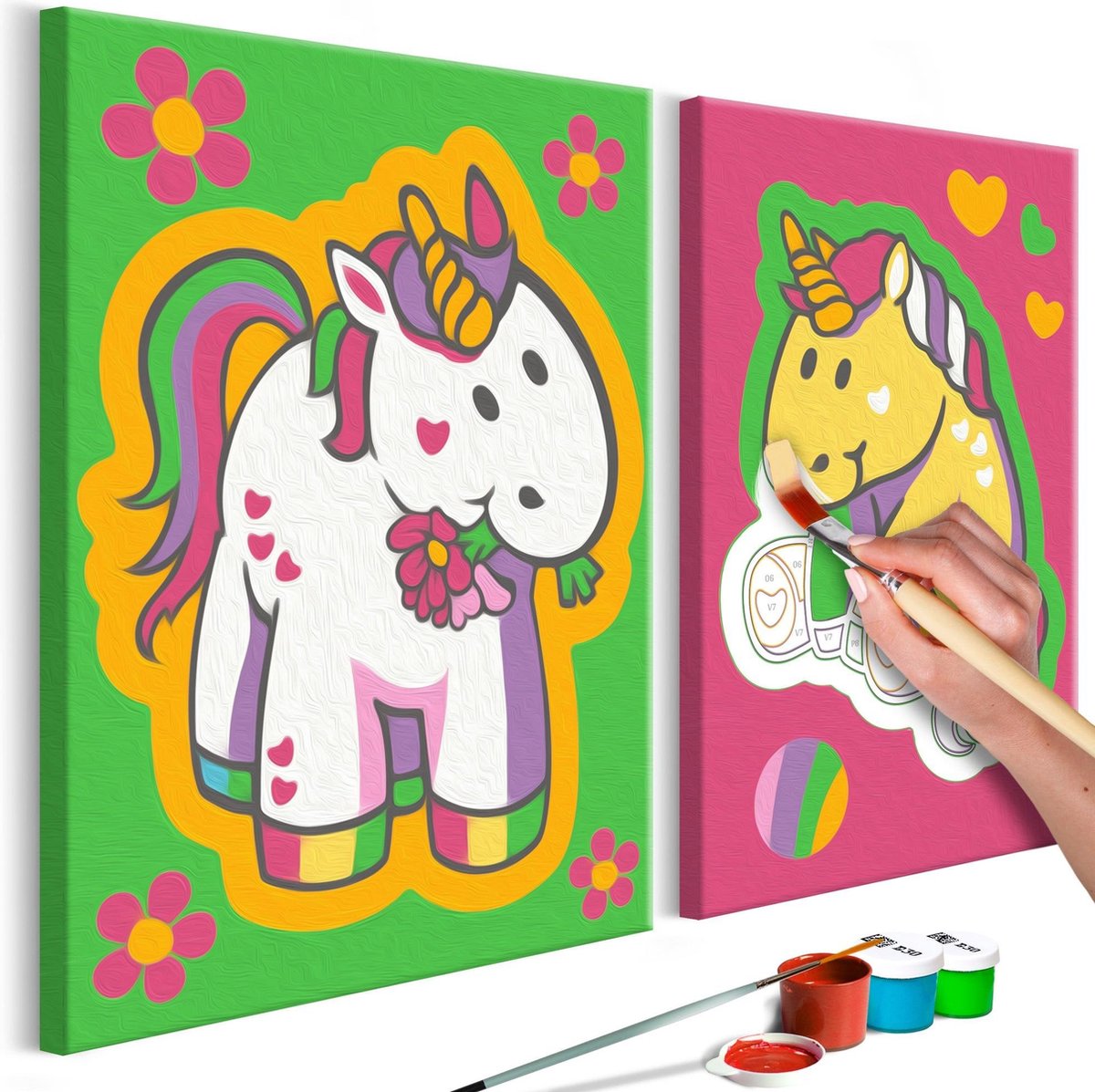 Doe-het-zelf op canvas schilderen - Unicorns (Green & Pink)