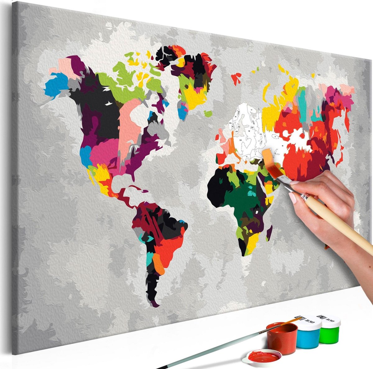 Doe-het-zelf op canvas schilderen - World Map (Bright Colours)