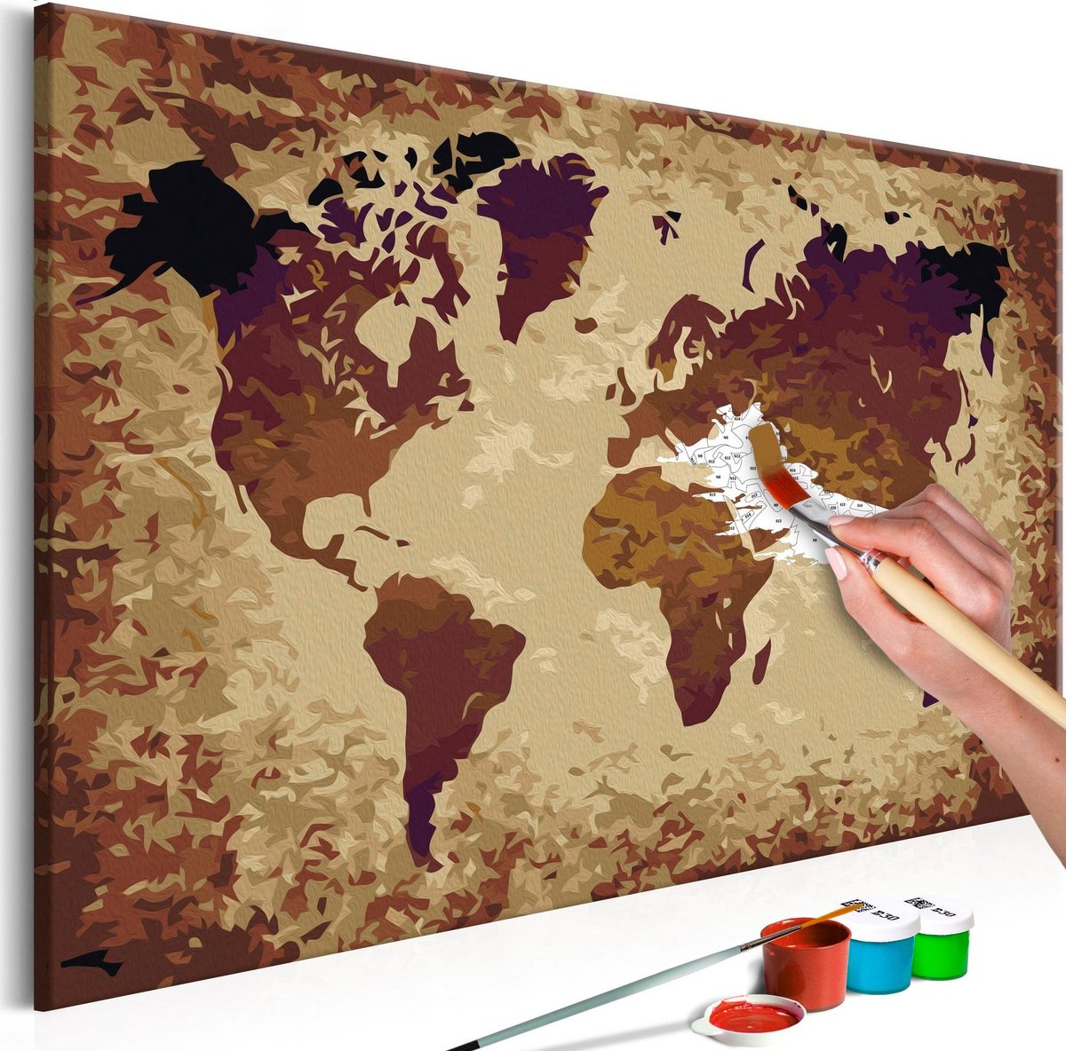 Doe-het-zelf op canvas schilderen - World Map (Brown Colours)