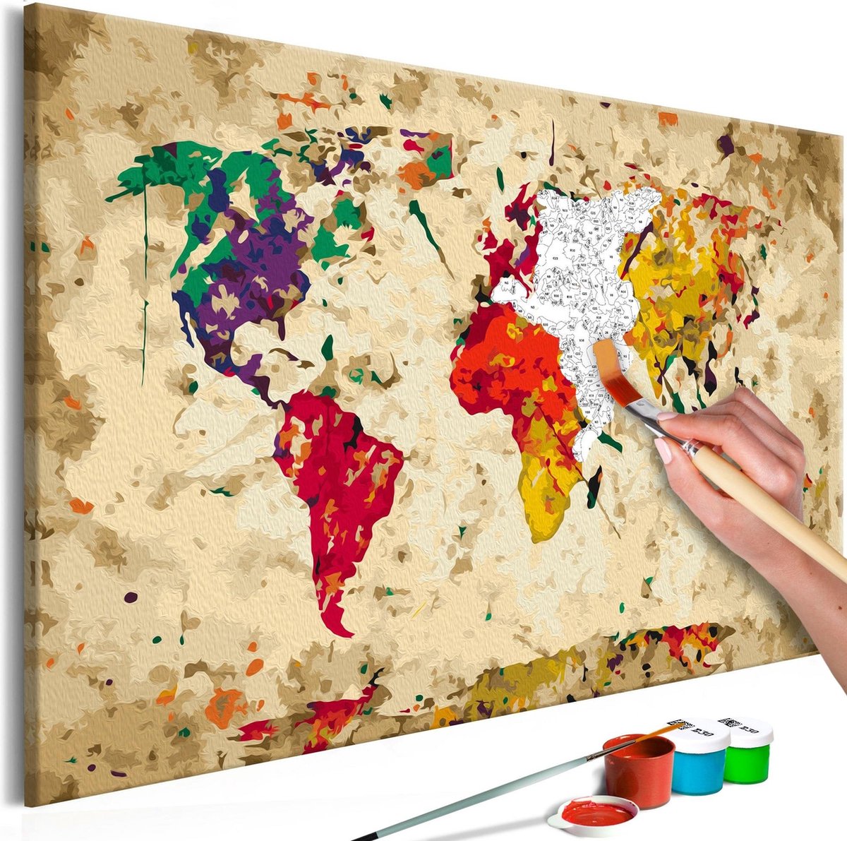 Doe-het-zelf op canvas schilderen - World Map (Colour Splashes)