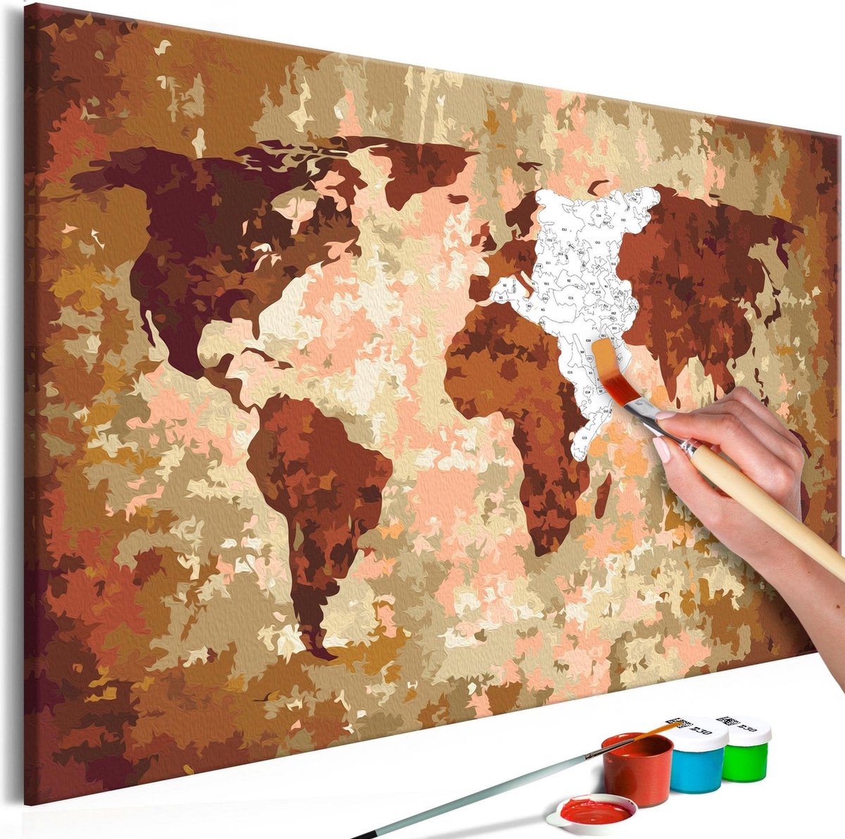 Doe-het-zelf op canvas schilderen - World Map (Earth Colours)