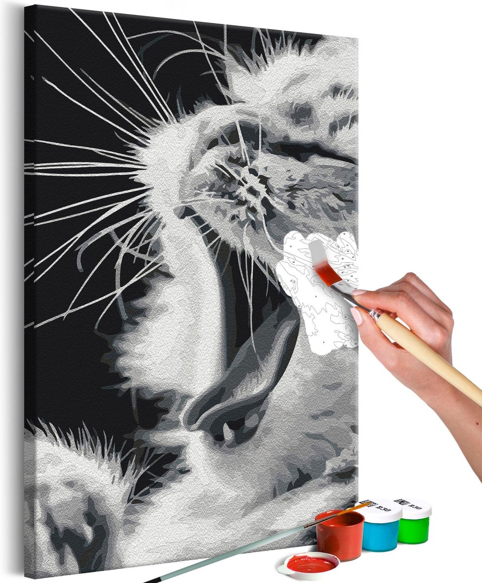 Doe-het-zelf op canvas schilderen - Yawning Kitten