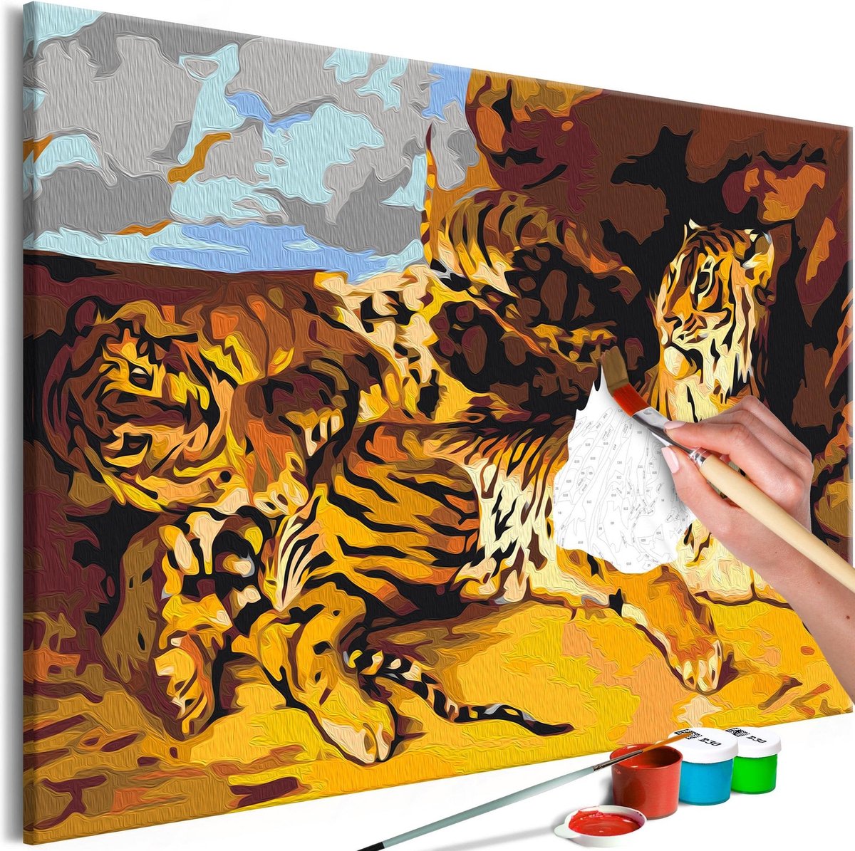 Doe-het-zelf op canvas schilderen - Young Tiger With Mother