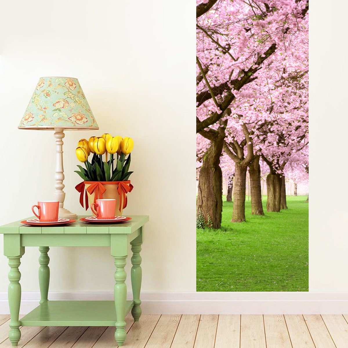 Walplus Deur Decoratie Sticker - Sakura Bloesem Bomen