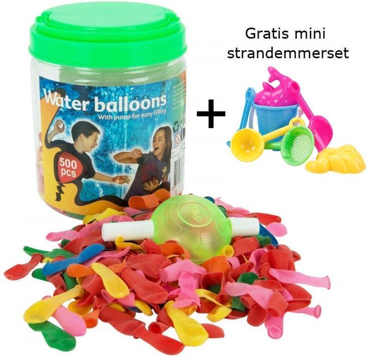 Waterballonen – Waterballonnen 500 stuks + Gratis mini strandemmerset - Waterballonen Pomp – Watergevecht – Waterbommen - Buitenspeelgoed – Speelgoed – Waterballonnen emmer