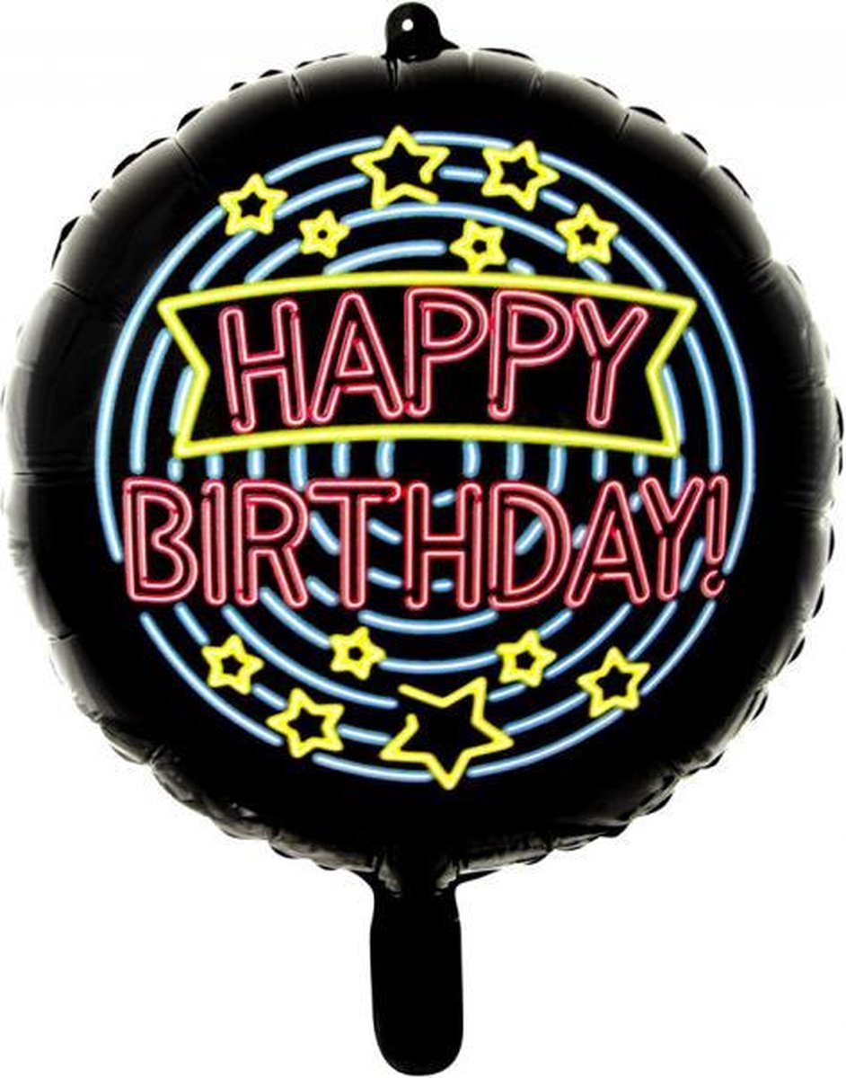 Wefiesta Folieballon Happy Birthday Neon 45 Cm Zwart