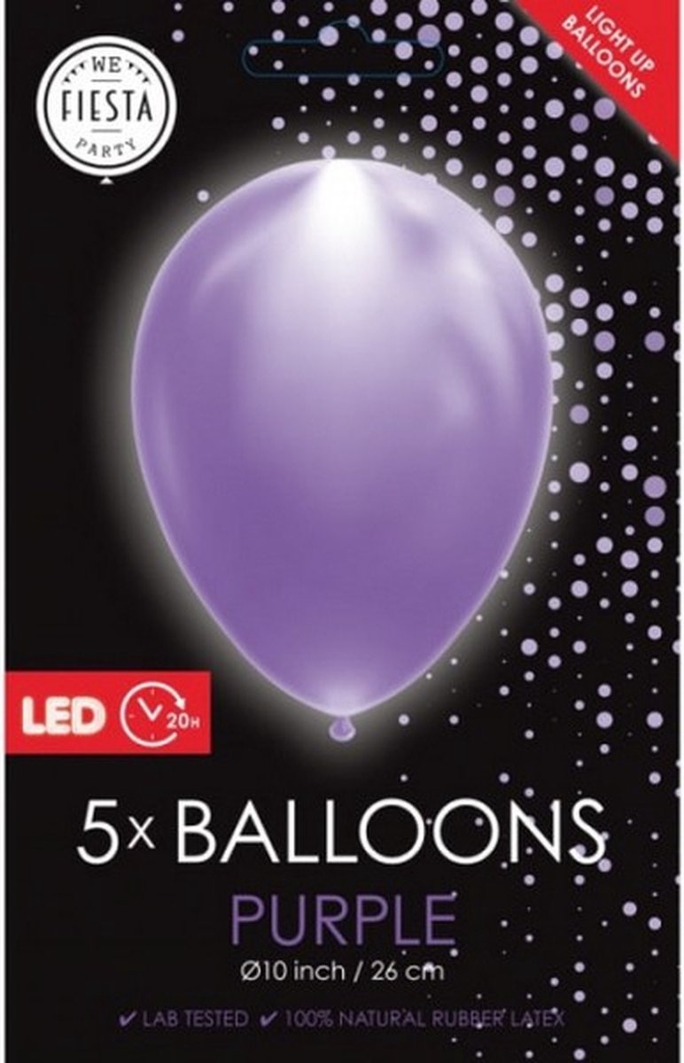 ballon led 25 cm latex paars 5 stuks