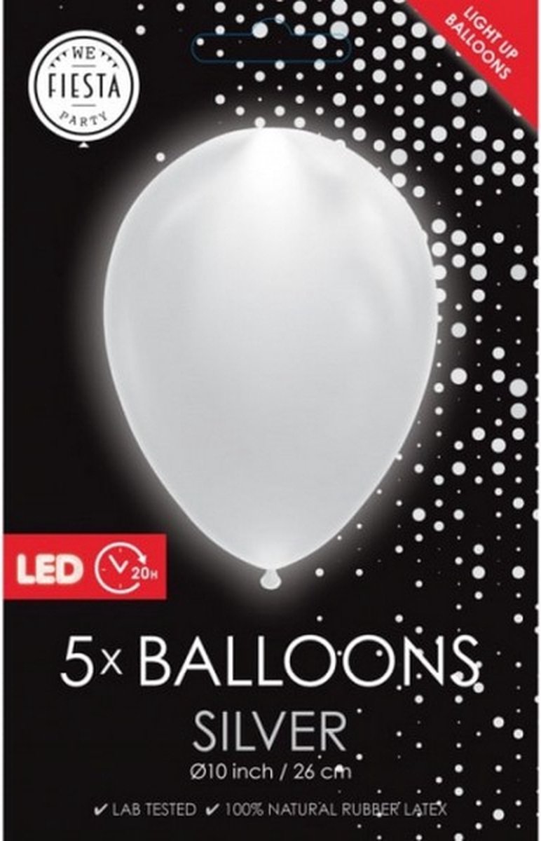 ballon led 25 cm latex zilver 5 stuks