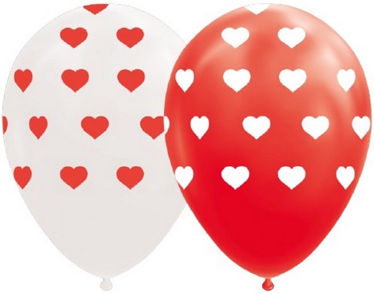 ballonnen hartjes 12 cm latex rood/wit 8 stuks