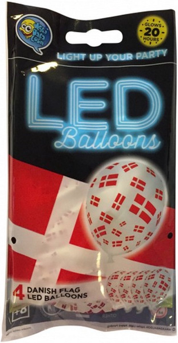 ballonnen led Denmark 25 cm latex wit/rood 4 stuks