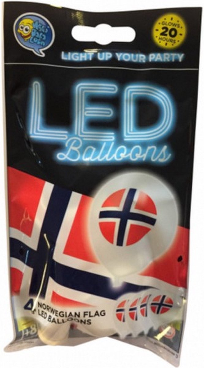 ballonnen led Norway 25 cm latex wit/rood 4 stuks