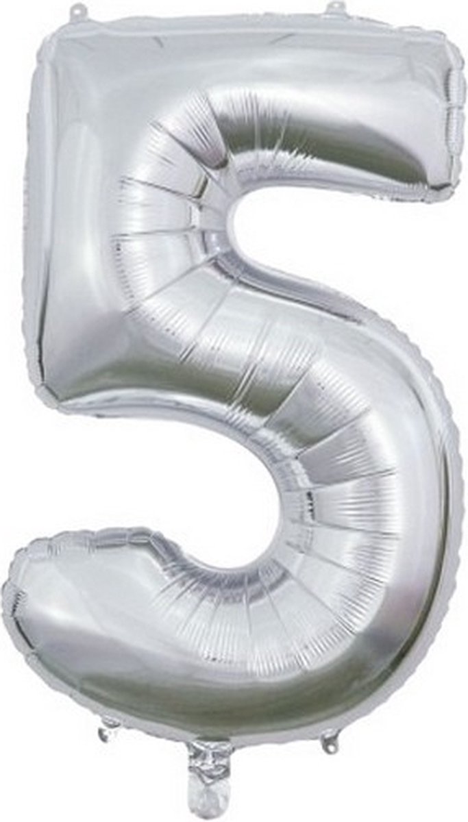 cijferballon 5 folie 66 cm zilver