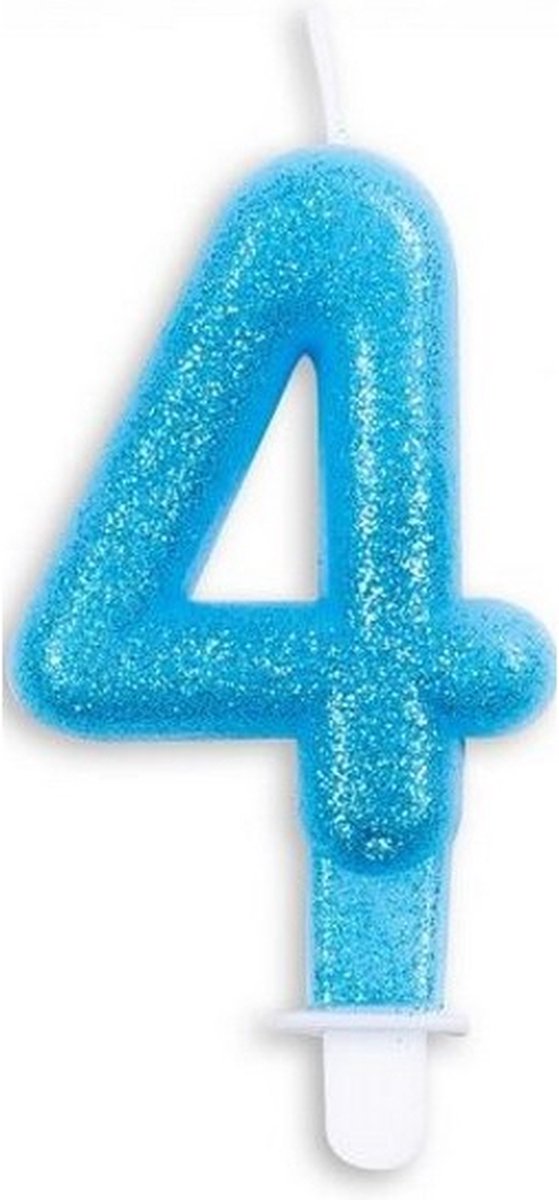 cijferkaars 4 glitter 7 cm wax blauw