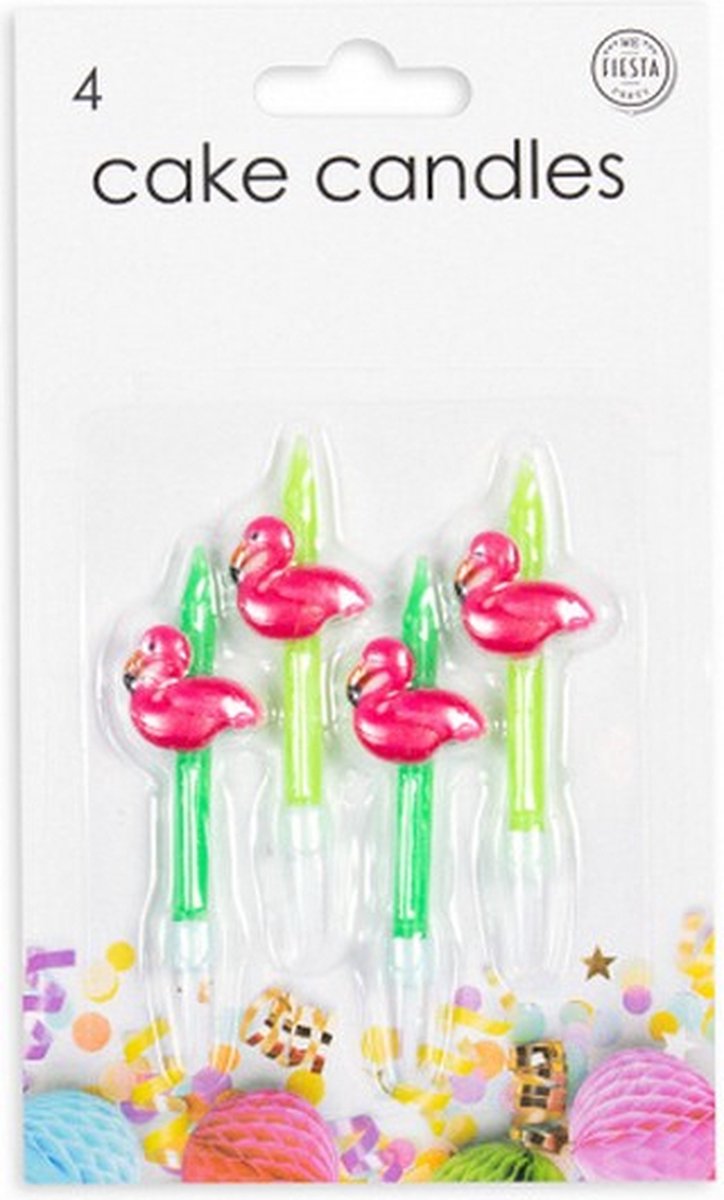 flamingokaarsjes 5,9 cm wax groen/roze 4 stuks