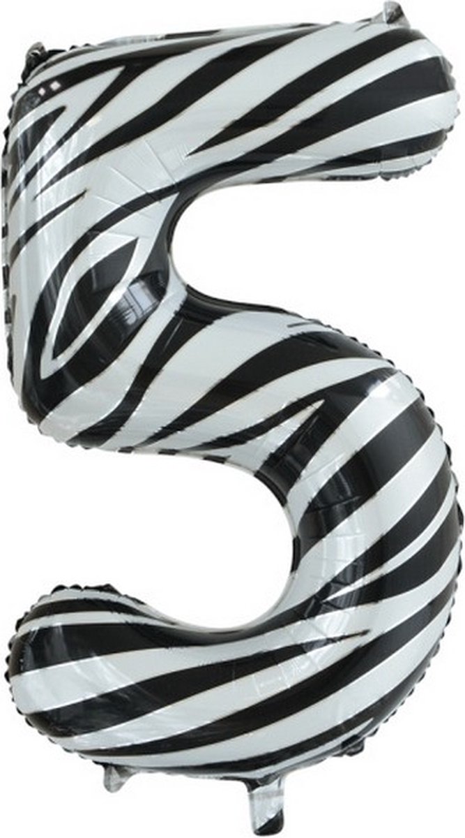 folieballon cijfer 5 zebra 86 cm zwart/wit