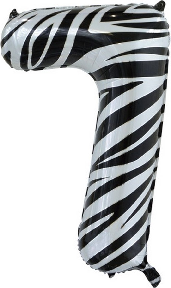 folieballon cijfer 7 zebra 86 cm zwart/wit