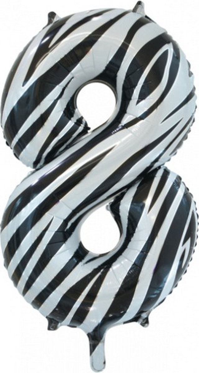 folieballon cijfer 8 zebra 86 cm zwart/wit