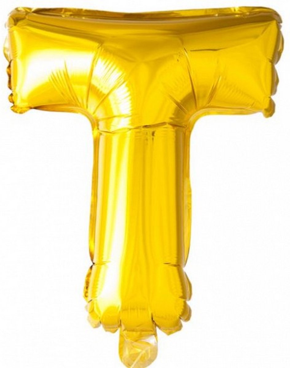 folieballon letter T 16 cm goud