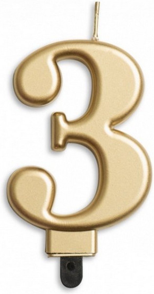 verjaardagskaars cijfer 3 wax 7,8 cm goud