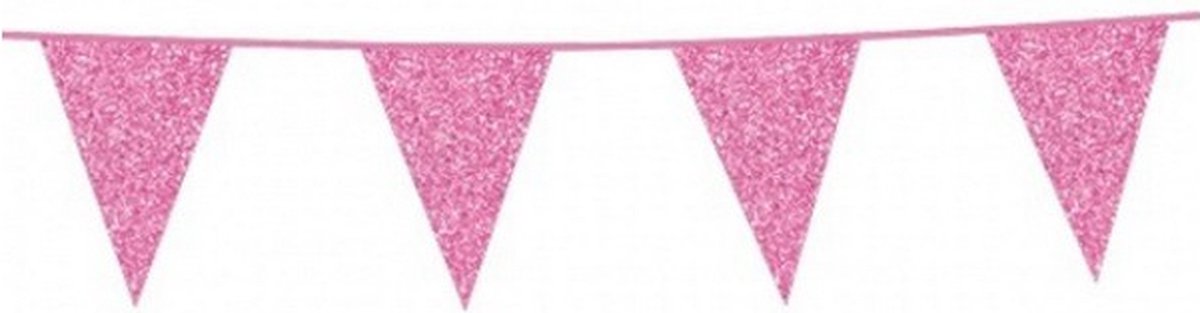 vlaggenlijn glitter 6 meter 20 x 16 cm licht roze