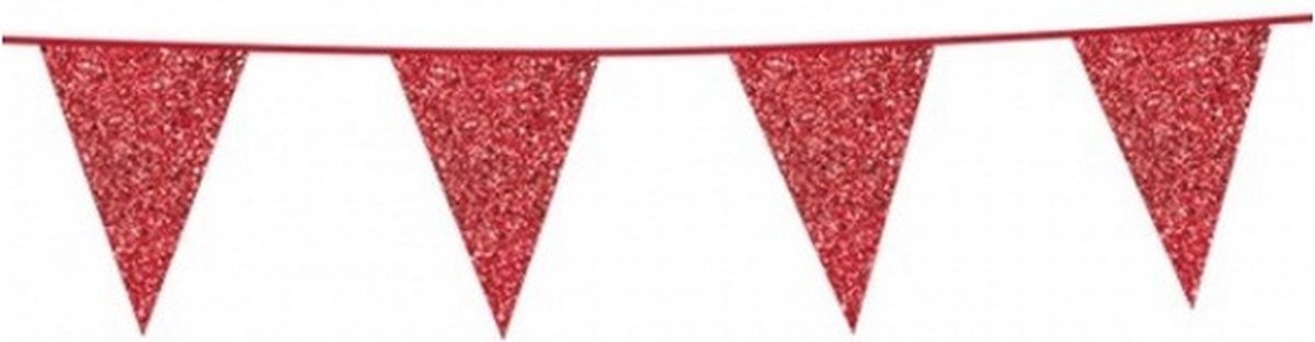 vlaggenlijn glitter 6 meter 20 x 16 cm rood