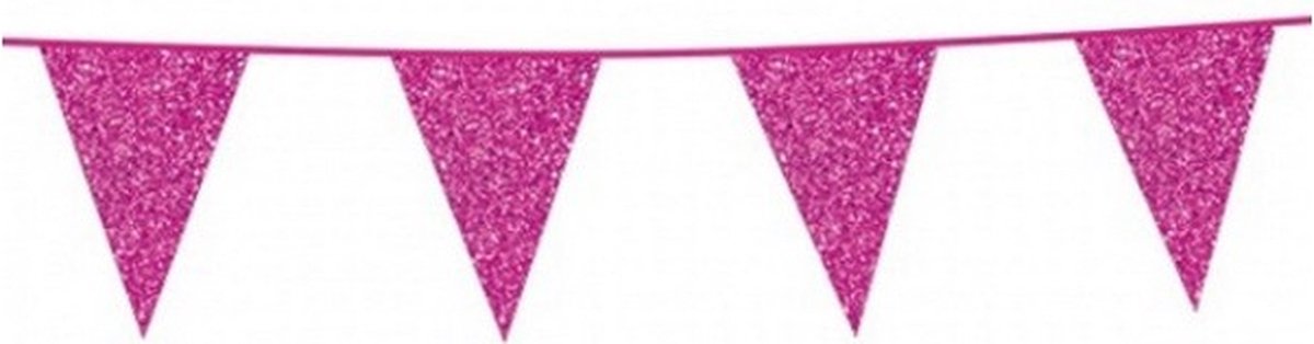 vlaggenlijn glitter 6 meter 20 x 16 cm roze