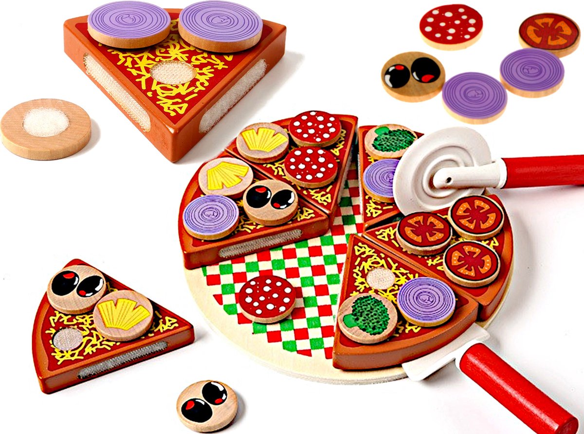 Pizza houten speelset met accessoires - pizza speelgoed - speelgoed eten - speelgoed pannenset