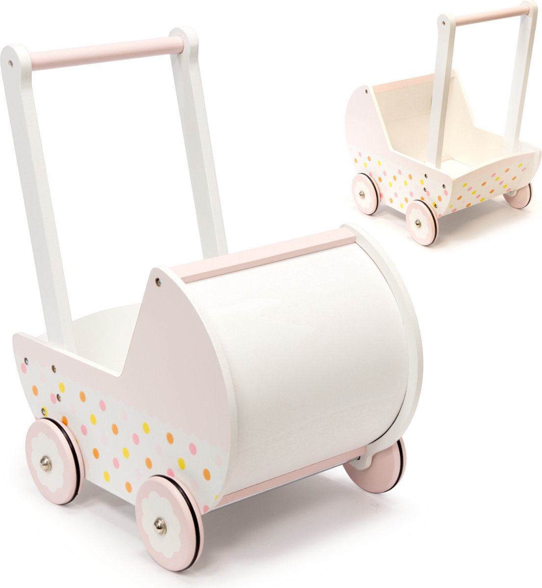 Poppenwagen kinderwagen gondel houten kinderwagen roze