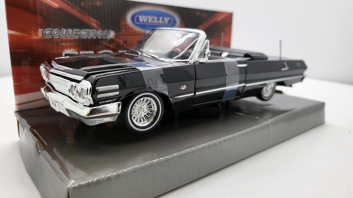 Chevrolet Impala Cabriolet 1963 Zwart 1:24 Welly