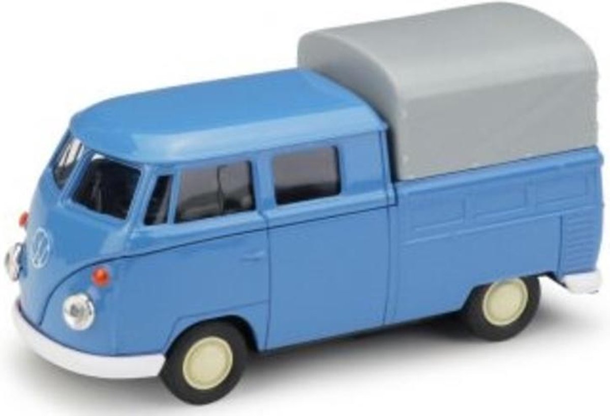 1963 Volkswagen T1 Double Cabin Pick Up blauw - Welly 1:34