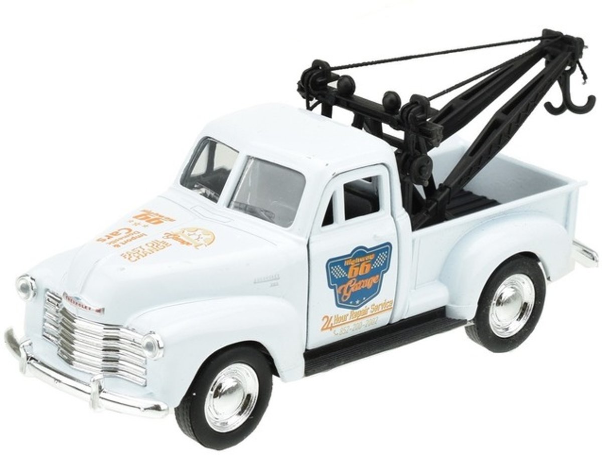 Modelauto Chevrolet oldtimer 1953 stepside tow truck wit 1:34