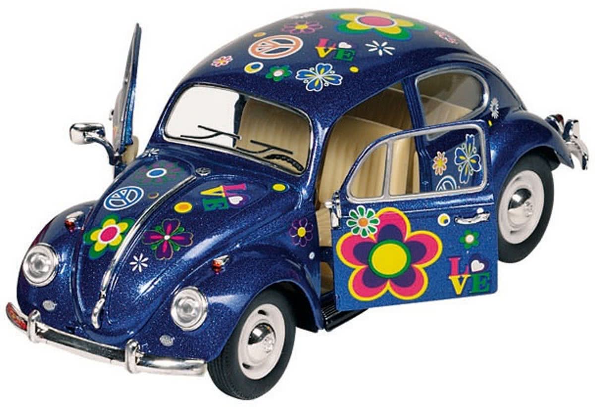 Welly Metalen volkswagen kever bloemen: 17 cm blauw