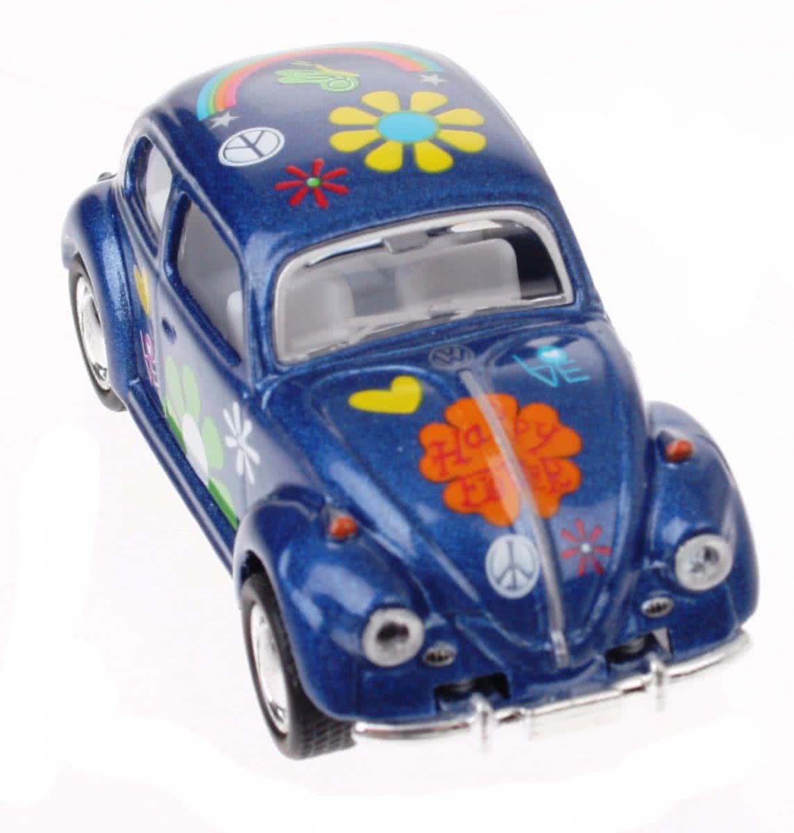 Welly Metalen volkswagen klassieke kever(1967): blauw bloemen