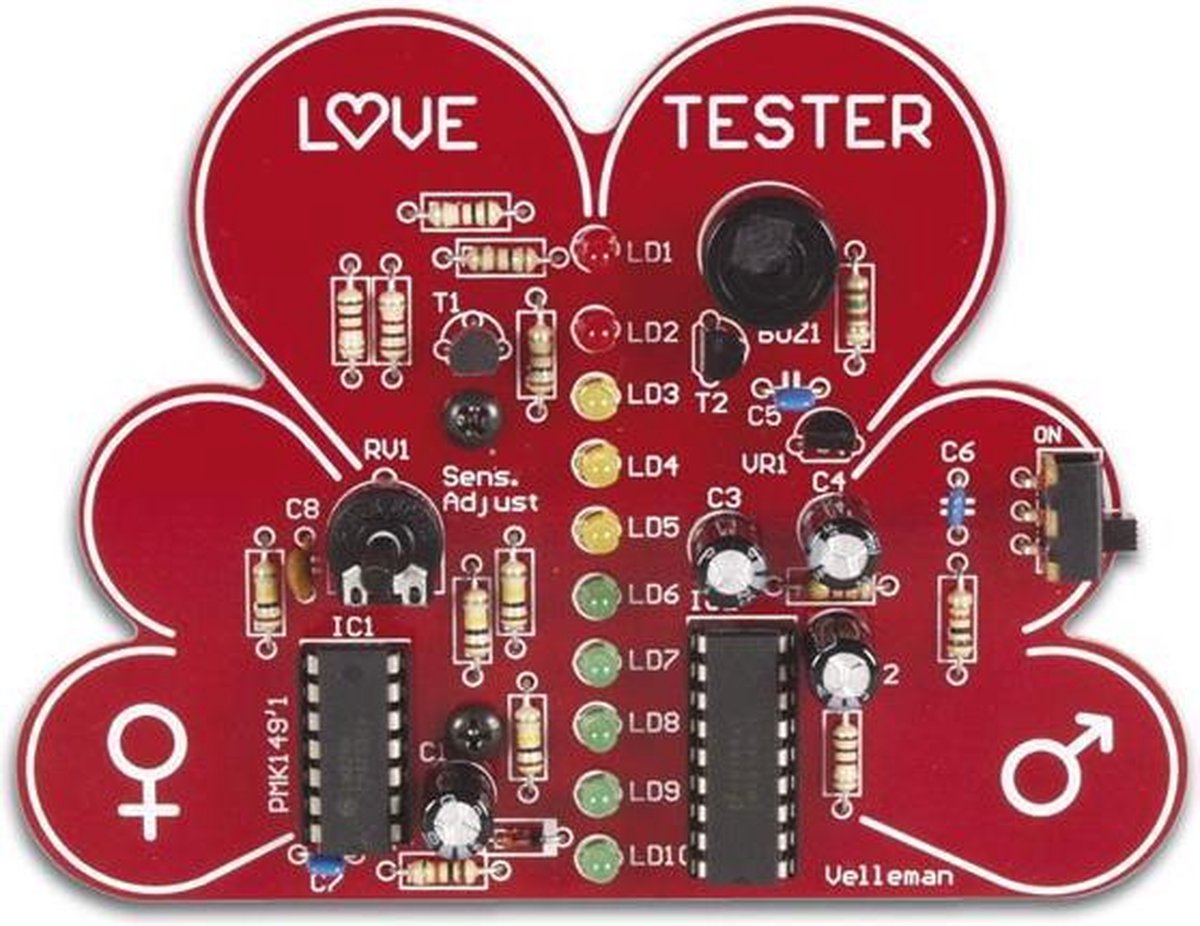 Whadda Liefdesmeter met 10 LEDs - Soldeerkit - Interactief Speelgoed - Valentijn - Solderen Voor Beginners - Educatief Speelgoed - Leren Solderen