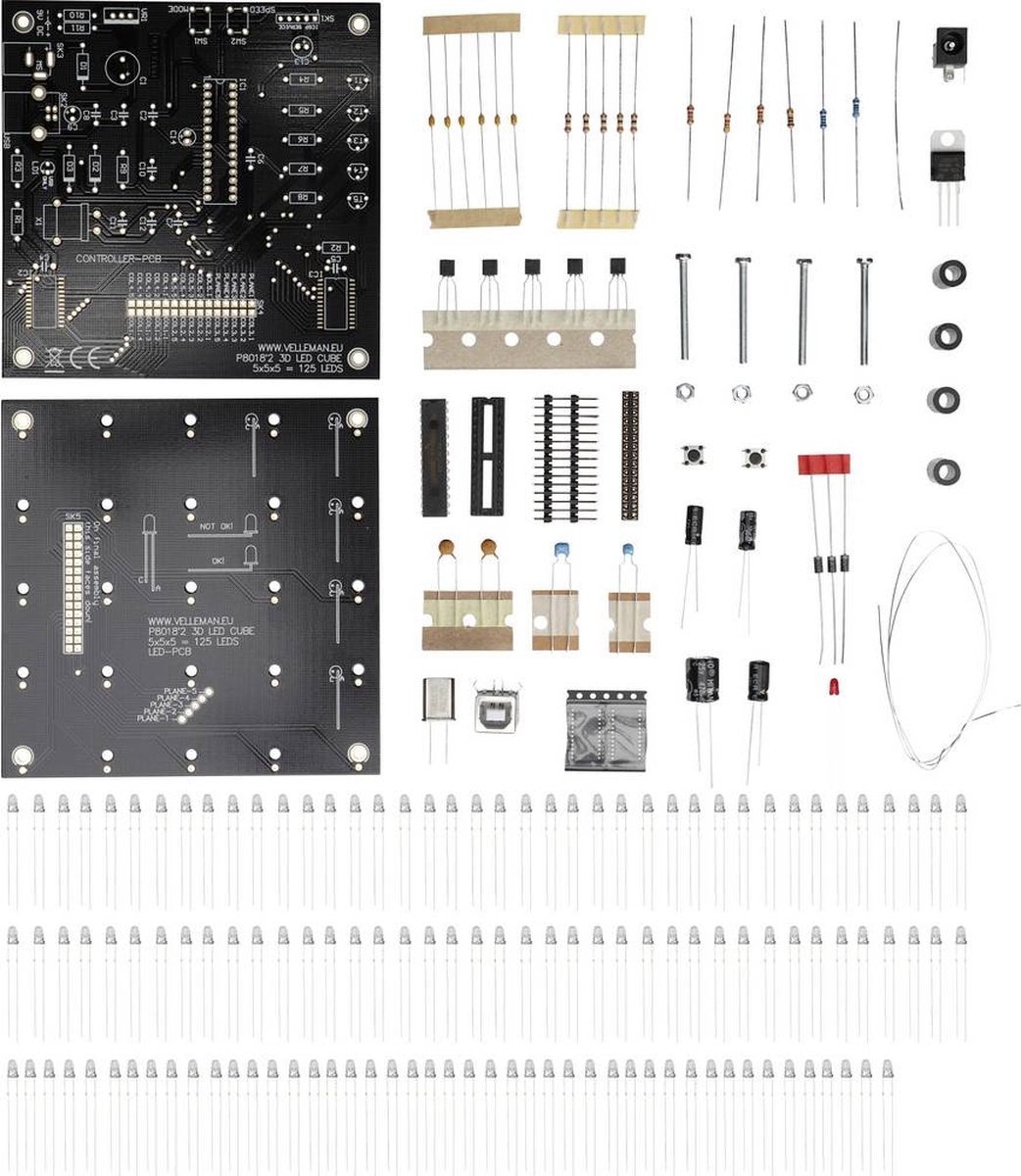   3D LED-Kubus Met Voorgeprogrammeerde 3D-Effecten, 5x5x5, 152 Witte LEDs - Soldeerkit