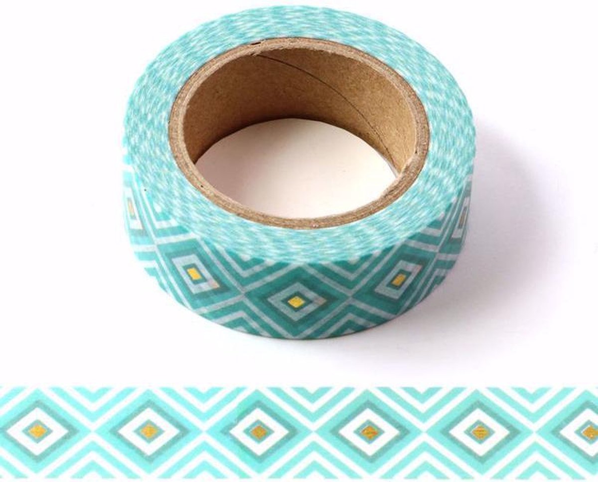 Washi tape - geometrisch patroon met gold foild center - 15mm x 10m