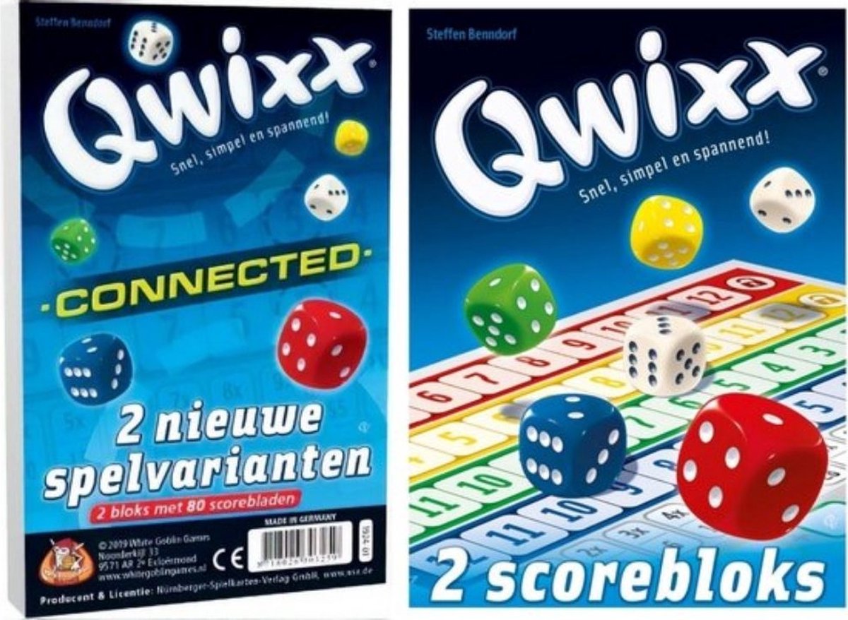 Spellenbundel - 2 stuks - Dobbelspel - Qwixx Connected & 2 extra scoreblocks