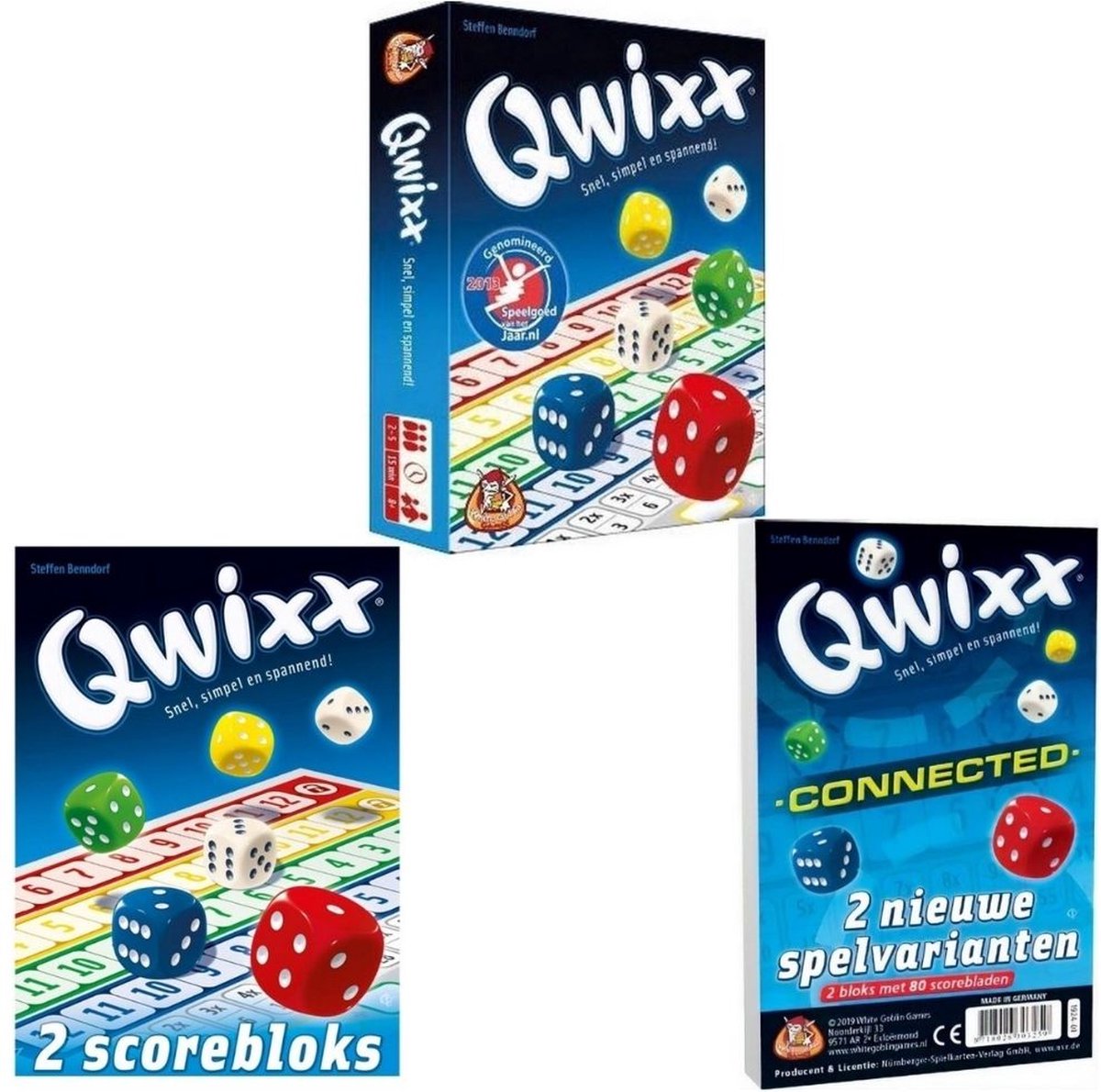 Spellenbundel - 3 stuks - Dobbelspel - Qwixx & 2 extra scoreblocks & Qwixx Connected