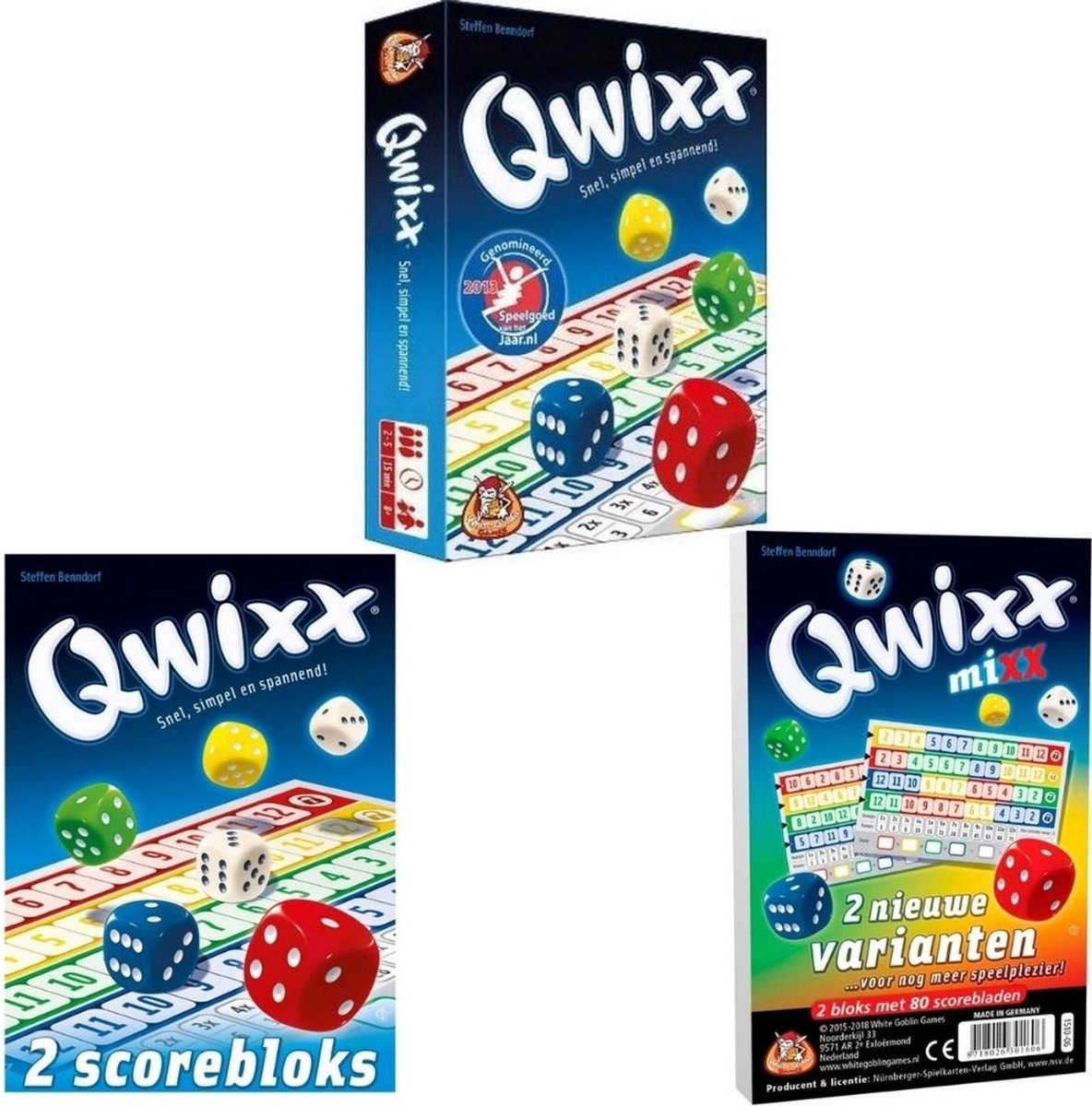 Spellenbundel - 3 stuks - Dobbelspel - Qwixx & 2 extra scoreblocks & Qwixx Mixx