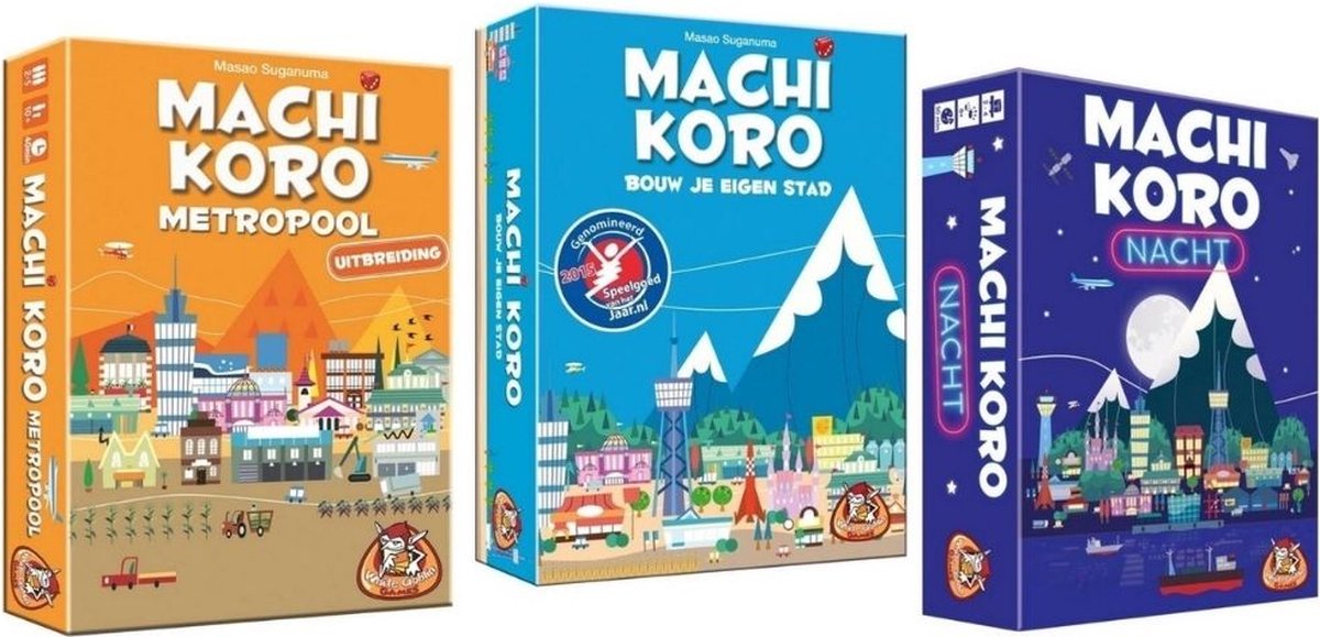 Spellenbundel - 3 stuks - Machi Koro - Basisspel & Metropool Uitbreiding & Nacht editie