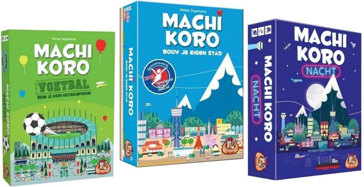 Spellenbundel - 3 stuks - Machi Koro - Basisspel & Nacht editie & Voetbal editie