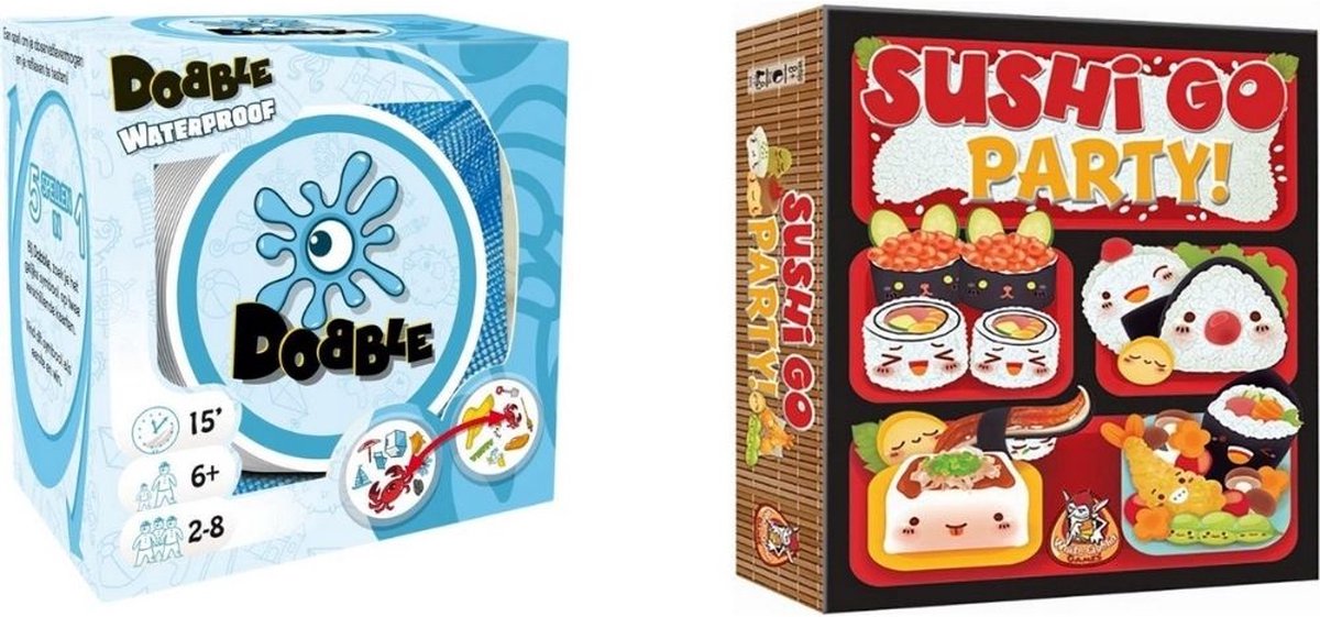 Spellenbundel - Kaartspel - 2 stuks - Dobble Beach Waterproof & Sushi Go Party