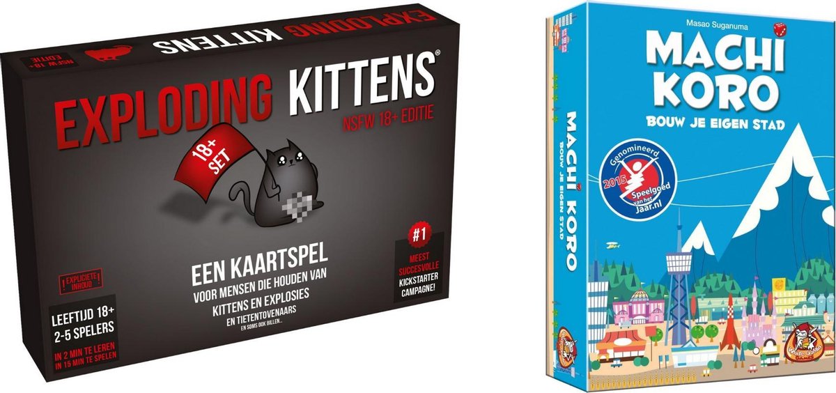 Spellenbundel - Kaartspel - 2 stuks - Exploding Kittens NSFW (18+) & Machi Koro Basisspel