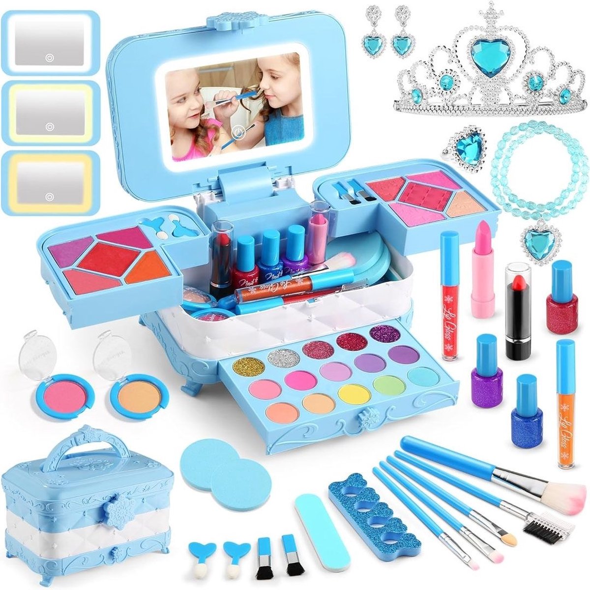 Make up Koffer Meisjes - Kinder Speelkoffer - Make-upset Voor Kinderen - Make-upgeschenkset - 59delige - Baby Blauw - Voor jou Prinsesje
