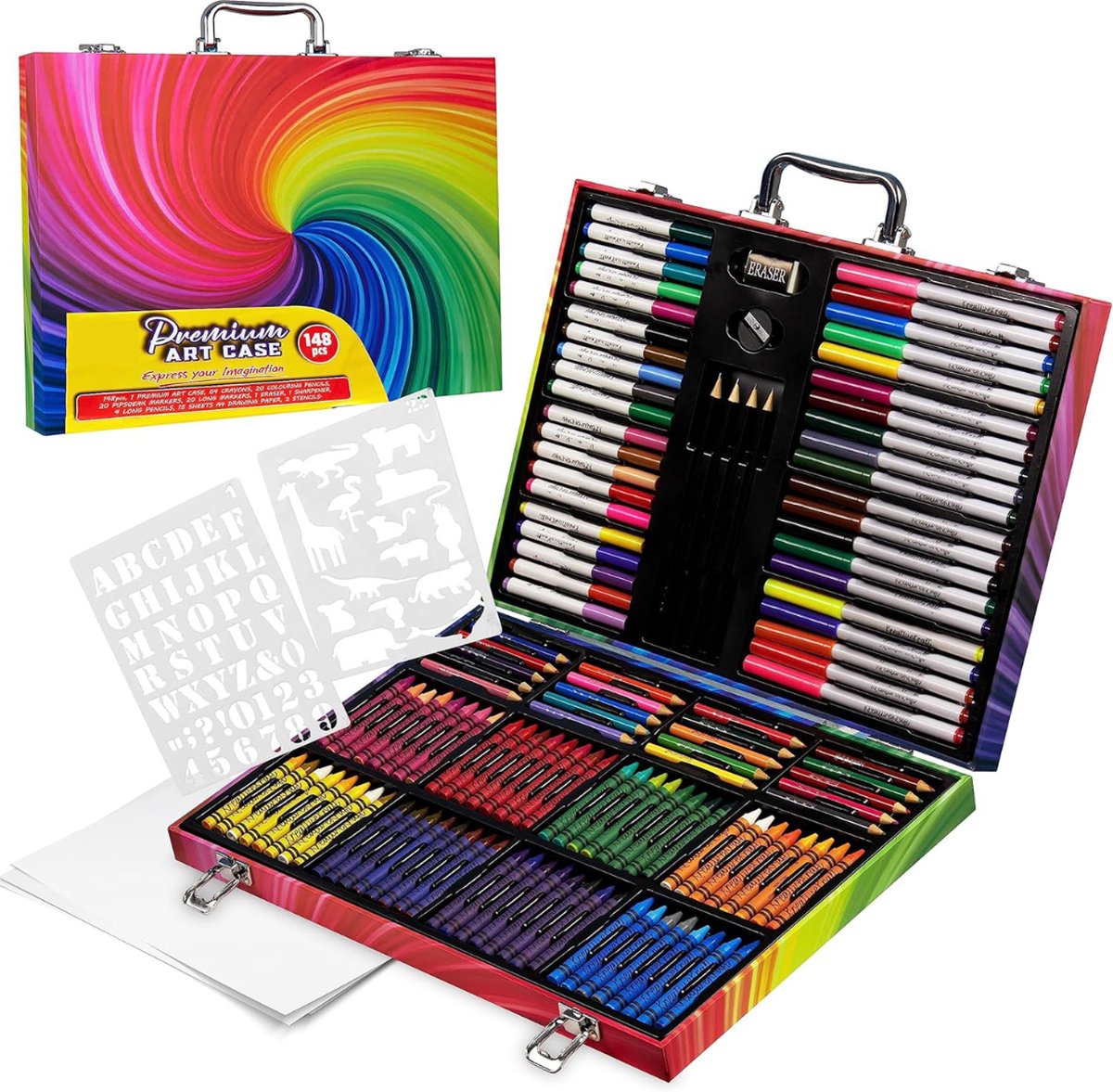   Tekenkoffer Kinderen - Tekendoos - Kleurpotloden - Stiften - Multikleur